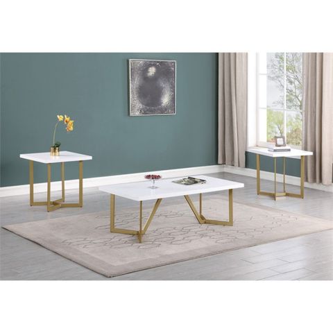 3Pc White Wood Coffee Table Set With Gold Painted Legs - Contemporary ... pertaining to Styling Your Space The Charm of Black Wood Coffee Tables with Gold Accents